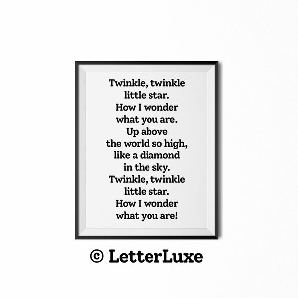 Lullaby Lyric Wall Art "Twinkle Twinkle Little Star" Nursery Baby Printable Decor, Baby Shower Gift, Poster Wall Hanging, Song Lyrics Quote