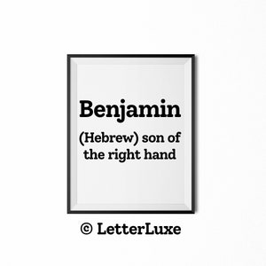 Benjamin Naam Betekenis Teken, Benjamin Afdrukbaar Babyshower Cadeau, Verjaardagsdecoratie, Art Print, Kwekerij Slaapkamer Muur Decor Dorm Poster