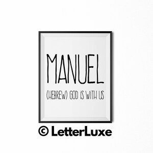 Manuel Printable Kids Gift, Manuel Name Meaning Art, Baby Shower Gift, Nursery Art, Christian Digital Print, Typography Wall Decoration