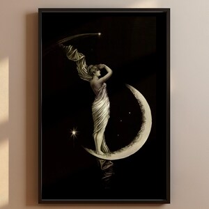 Der 1889 Mond und Sterne Vintage Print - Himmlische Frau Wandkunst