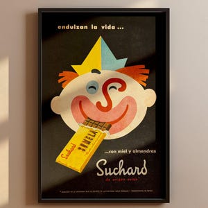 Vintage 1950 Clown Werbeplakat Wandkunst - Argentinien Schweizer Schokolade