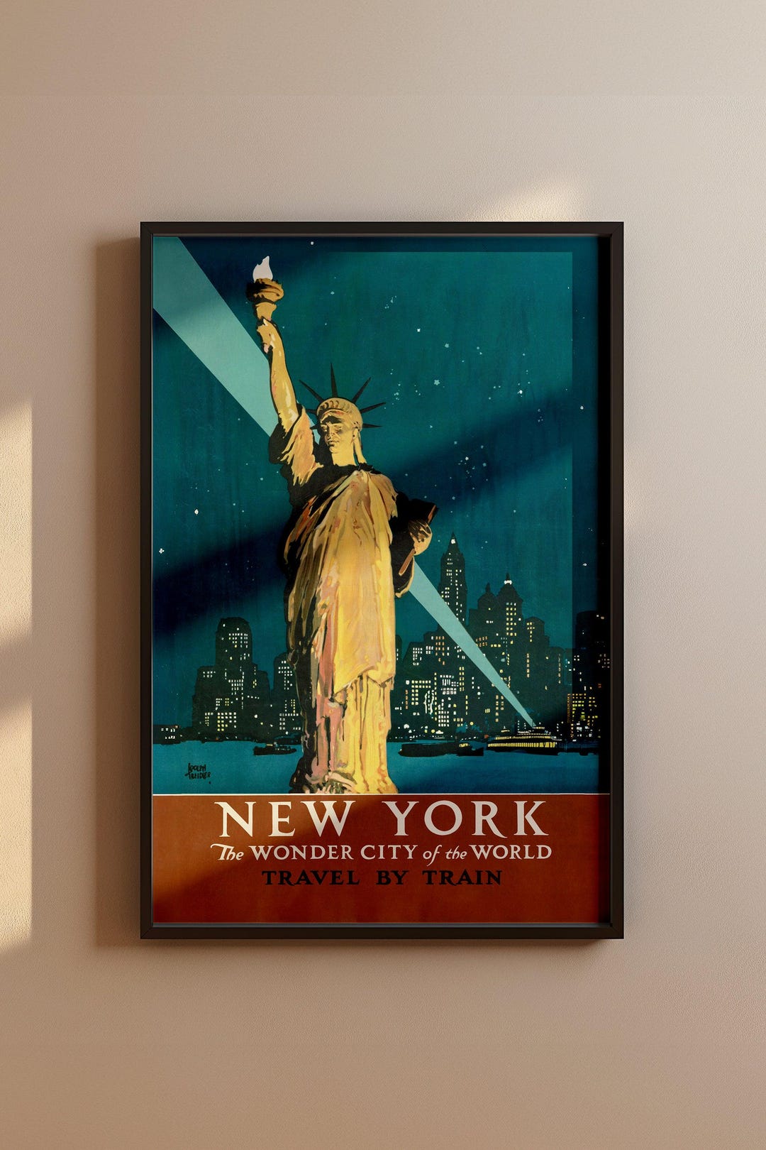 New York Travel by Train Poster – Vintage Statue of Liberty Wall Art - Etsy