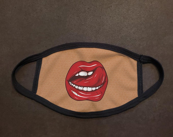 Cartoon Sexy Smile with Tongue Face Mask