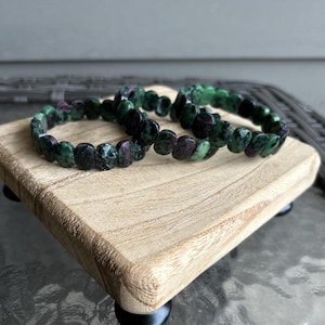 Ruby Zoisite Crystal Oval Bangle Bracelet: Green and Purple Gemstone Jewelry