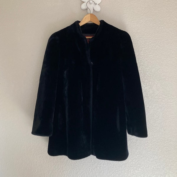 Women's Small - Vintage 90s Black Faux Fur Coat ~ Sasson