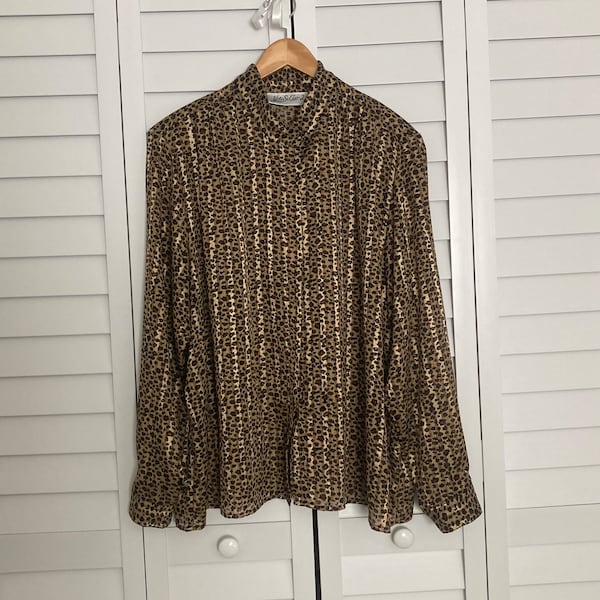 Women's Size 26W - Vintage 90s Sheer Cheetah Print Long-Sleeve Blouse ~ Yves St. Clair 2