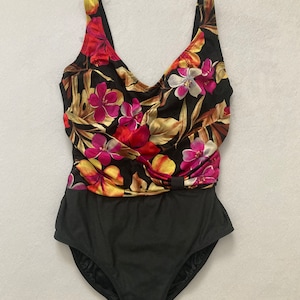Women&#39;s Size 14 - Vintage 90s Tropical Floral Print One-Piece ~ Longitude