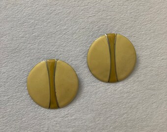 Vintage 80s Art Deco Yellow Circular Stud Earrings