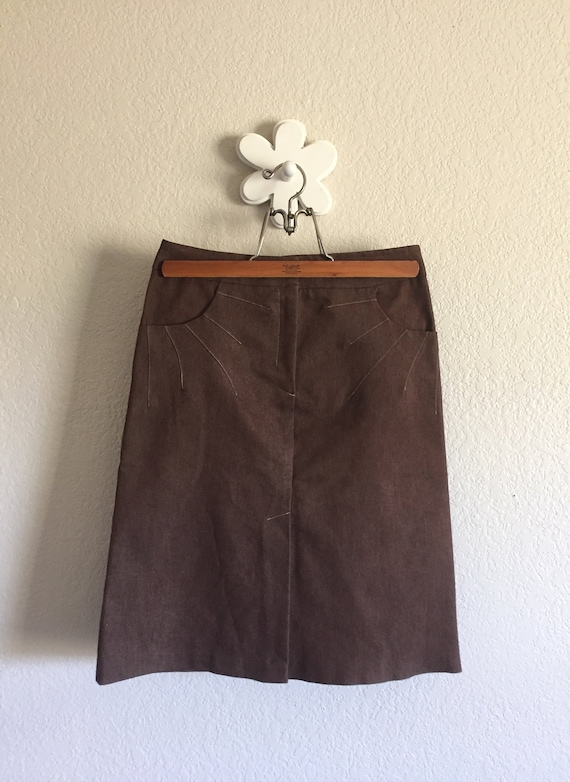 Women's Small - Vintage 90s Brown Pencil Skirt wi… - image 1