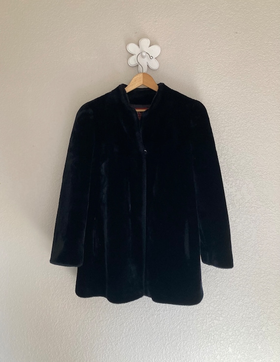 Women's Small - Vintage 90s Black Faux Fur Coat ~ 