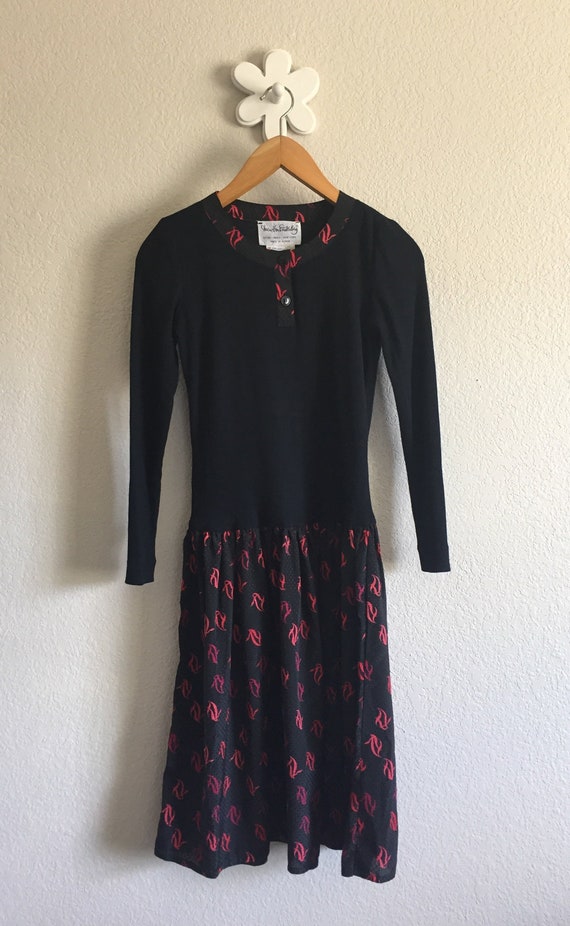 Women's Size 6 - Vintage 70s Sweater Dress with F… - image 1