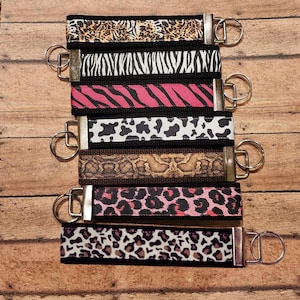 Animal Print Wrist Keyfob / Wristlet Keychain - Cheetah Leopard Zebra Cow Snake