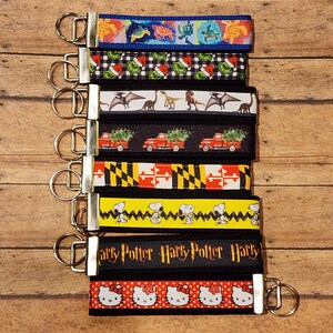 Wristlet Keychain / Keyfob - Turtles Grinch Dinosaurs Snoopy Harry Potter Hello Kitty Maryland Christmas Truck