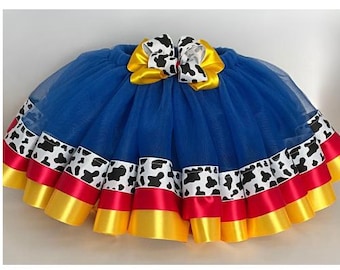 Falda tutú de aventura del oeste / Conjunto de cumpleaños de vaquera / Tutú azul, rojo y amarillo / Falda para fiesta temática del oeste / Conjunto para sesión de fotos con pastel.