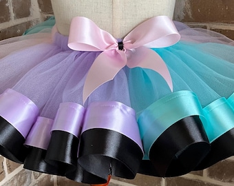 Pastel Aqua Lavender Pink Tutu Skirt with Ribbon Trim – Fluffy Handmade Birthday, Princess, Dance, Cosplay, or Photo Shoot Outfit