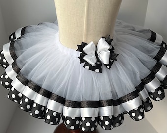 Tutú blanco y negro; Tutú para bebé niña; Falda tutú con brillantina; Falda tutú de cumpleaños; Falda tutú para ocasiones especiales. Tutú blanco de lunares.
