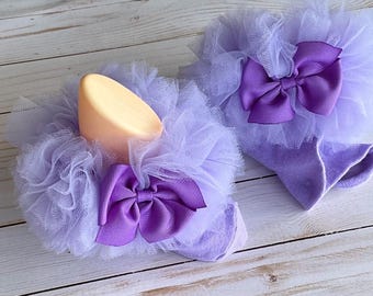 Lavender Ruffle Baby Socks with Bow, Tulle Socks