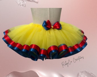 Falda tutú amarilla, azul y roja; Tutú para bebé niña; Falda tutú de cumpleaños; Falda tutú para ocasiones especiales.