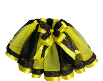 Falda tutú de abeja, falda tutú amarilla y negra, falda tutú con brillantina; falda tutú para bebé niña, falda tutú de cumpleaños