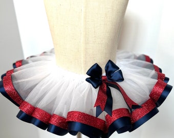 White Tutu; Baby Girl Tutu; Glitter Tutu Skirt; Birthday Tutu Skirt; Alice wonderland Tutu Skirt, White, Red, Navy Blue.