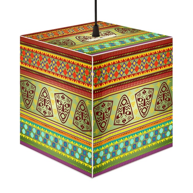 African Inspired Mask Print Cube Lamp