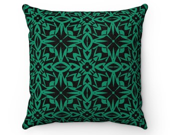 Green Faux Suede Ankara Print Pillow