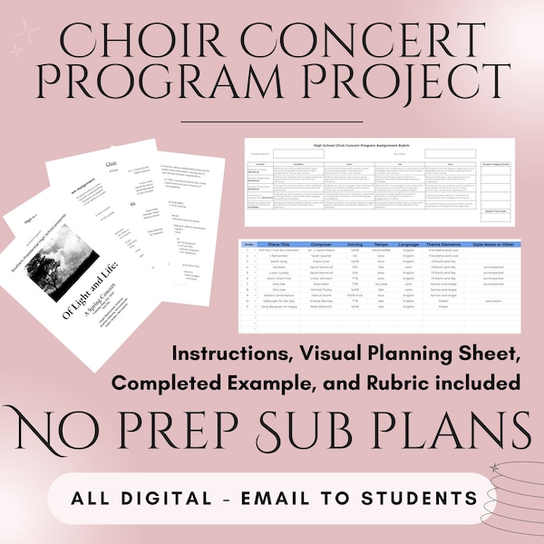 No Prep Concert Program Project/Choir Sub Plan | High School Chorus | Music Lesson Plan for Maternity Leave | Middle School | Band Lesson