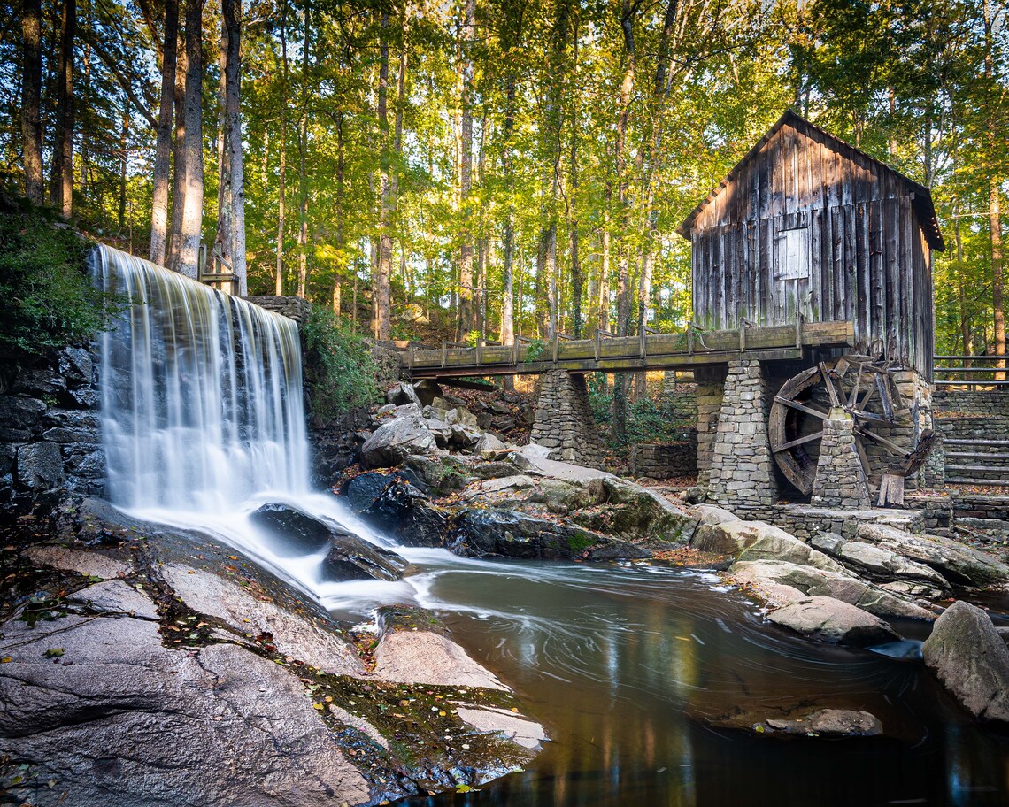 Lefler Grist Mill Barn, Shed, Water Falls, Vibrant, Country, Mill