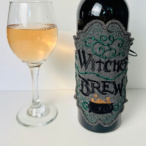 Halloween - Witches Brew Wine Bottle Wrap - Sleeve - Cozy - Embroidered