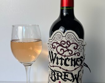 Halloween - Witches Brew Wine Bottle Wrap - Sleeve - Cozy - Embroidered
