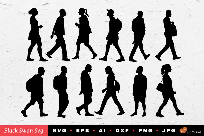 Download SVG Walking people silhouettes svg dxf eps Vector file | Etsy