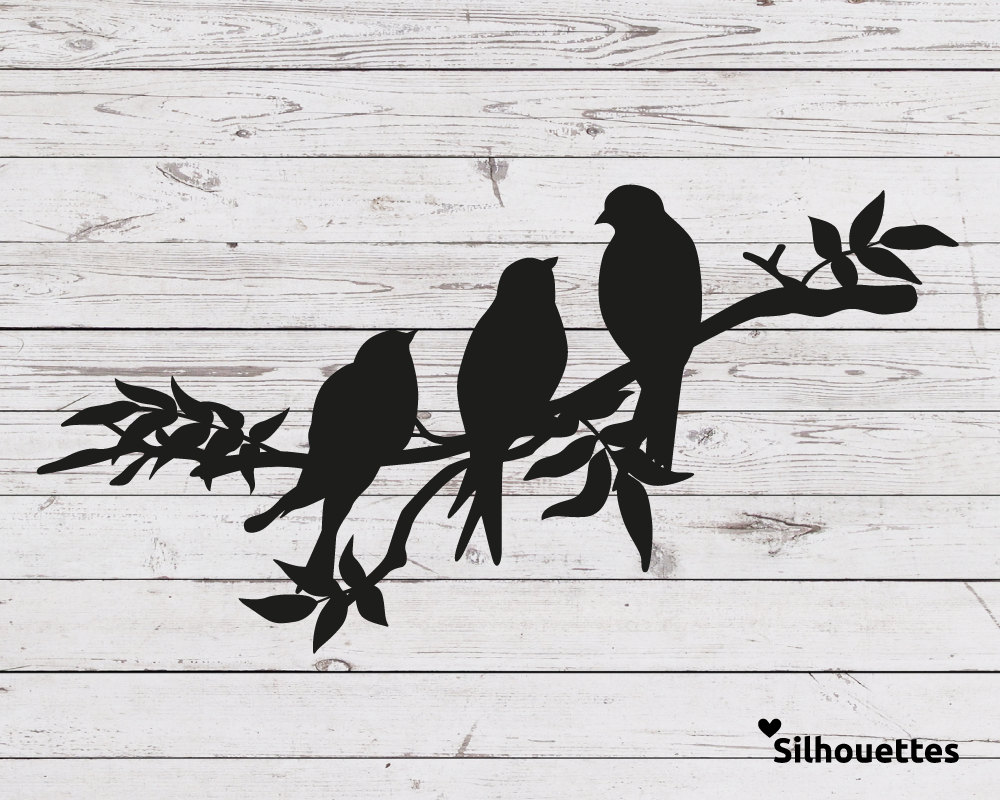 Download SVG 3 birds on a branch silhouette Vector file for cricut | Etsy
