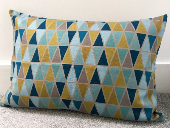 Teal Blue Mustard Yellow Triangles Geometric Cushion Cover 55cm 22/"