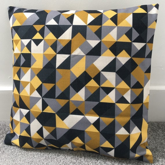 Teal Blue Mustard Yellow Triangles Geometric Cushion Cover 55cm 22/"