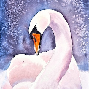 Swan Watercolor Painting on paper Bird Art 10x7&quot;