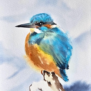 Martin-pêcheur d&#39;Amérique aquarelle sur papier Art d&#39;oiseau 10 x 7&quot;