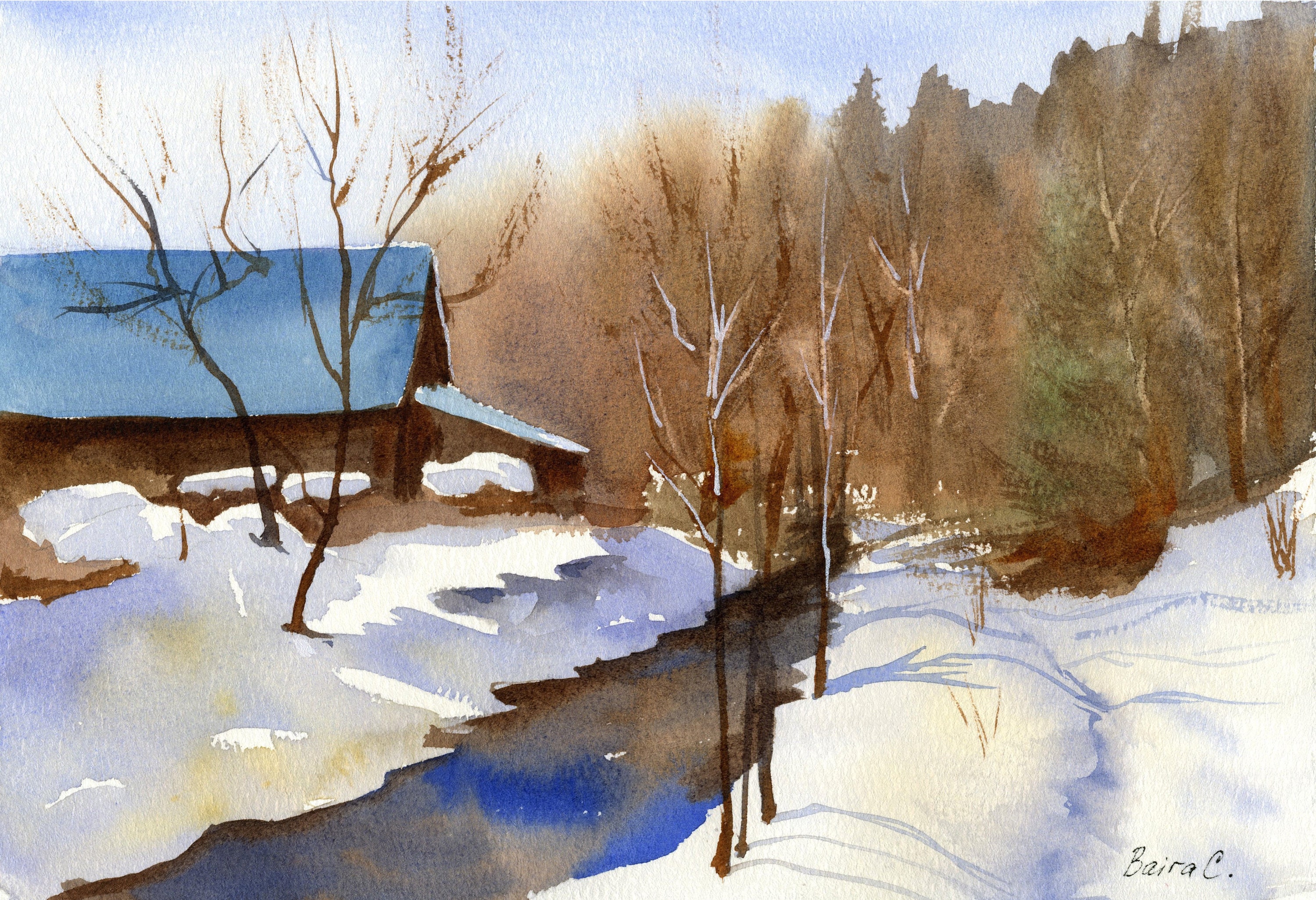 Winter Landscape 7x10 Watercolor Painting on Paper - Etsy