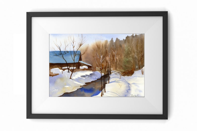 Winter Landscape 7x10 Watercolor Painting on Paper - Etsy