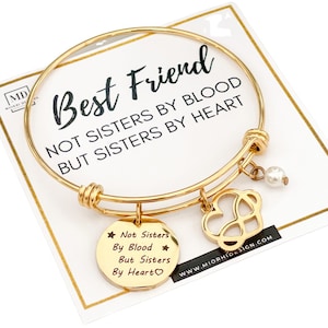 Pas sisters by blood, mais sisters by heart bracelet, cadeau pour ami, nœud avec carte de message, cadeau d’anniversaire pour meilleur ami, cadeau pour BFF