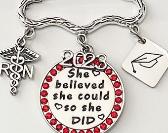 PERSONALIZED RN GIFT, She Believed She Could So She Did Keychain, Gifts for Nurses, Gifts for Rn, Rn Keychain,