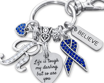 CANCER AWARENESS GIFT, Cancer Keychain, Awareness Ribbon Keychain, Colon Cancer Gifts, Blue Ribbon Gift, Colon Cancer Awareness, Cancer Gift