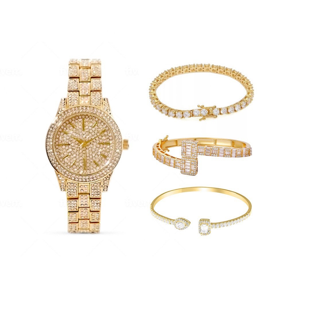 Iced out sale watch bracelet set
