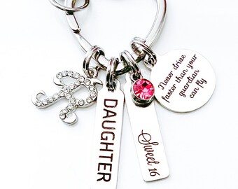 Never drive faster than your guardian angel can fly, Sweet 16 Key Chain, BIRTHDAY Quote, Niece Daughter BONUS Daughter Gift, Milestone Gifts