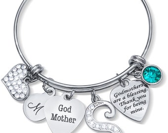 GODMOTHER Bracelet, Godmother Jewelry, Gifts From Goddaughter, Godparent Jewelry, God Mom Jewelry, Personalized Godmother Gift, Initial,