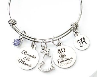 40th Remember The Moments 40th Birthday Gift For Her Celebrating 40 Years, Milestone Birthday 40 & Fabulous Bracelet Gifts Happy 40th And