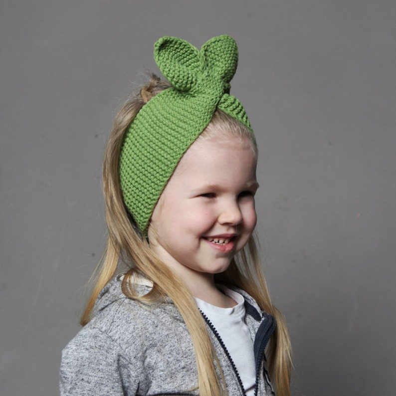 Green boho headwrap Knitted baby bow turban