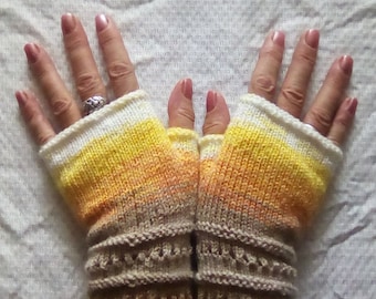 Hand Knitted  Multi Color Gloves , Knit Fingerless Gloves, Vegan Knit Gloves, Fingerless Arm Warmers,  Ready to Ship