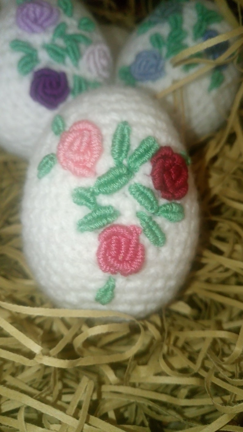 Vegan Easter Eggs Easter Egg Crochet with Three 3 D Roses Spring Home Decor Luxurious Easter Egg Crochet Amigurumi Eggs