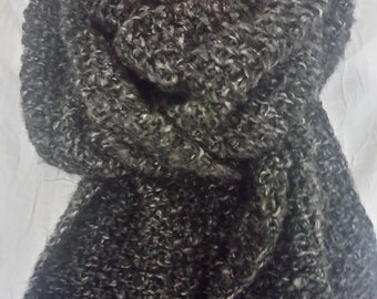 Black Mohair Crochet Lace Scarf , Crochet Wrap, Crochet  Women's Scarf , Gift for Women , Ready to Ship