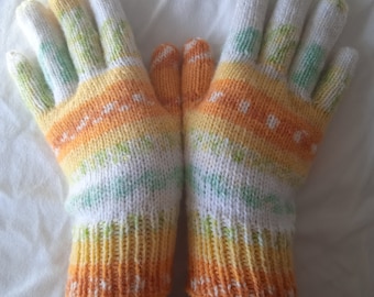Hand Knit Multi Color Gloves, Women&#39;s Winter Gloves, Knit Gloves with Fingers, Gift for Women, Knit Vegan Gloves